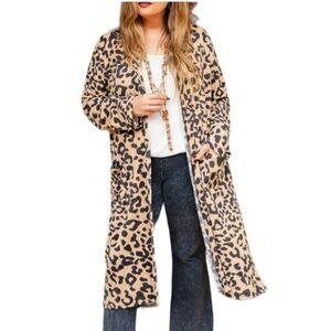 Scott x Scott Leopard Print Duster Long Line Cardigan Beige and Black w/Pockets